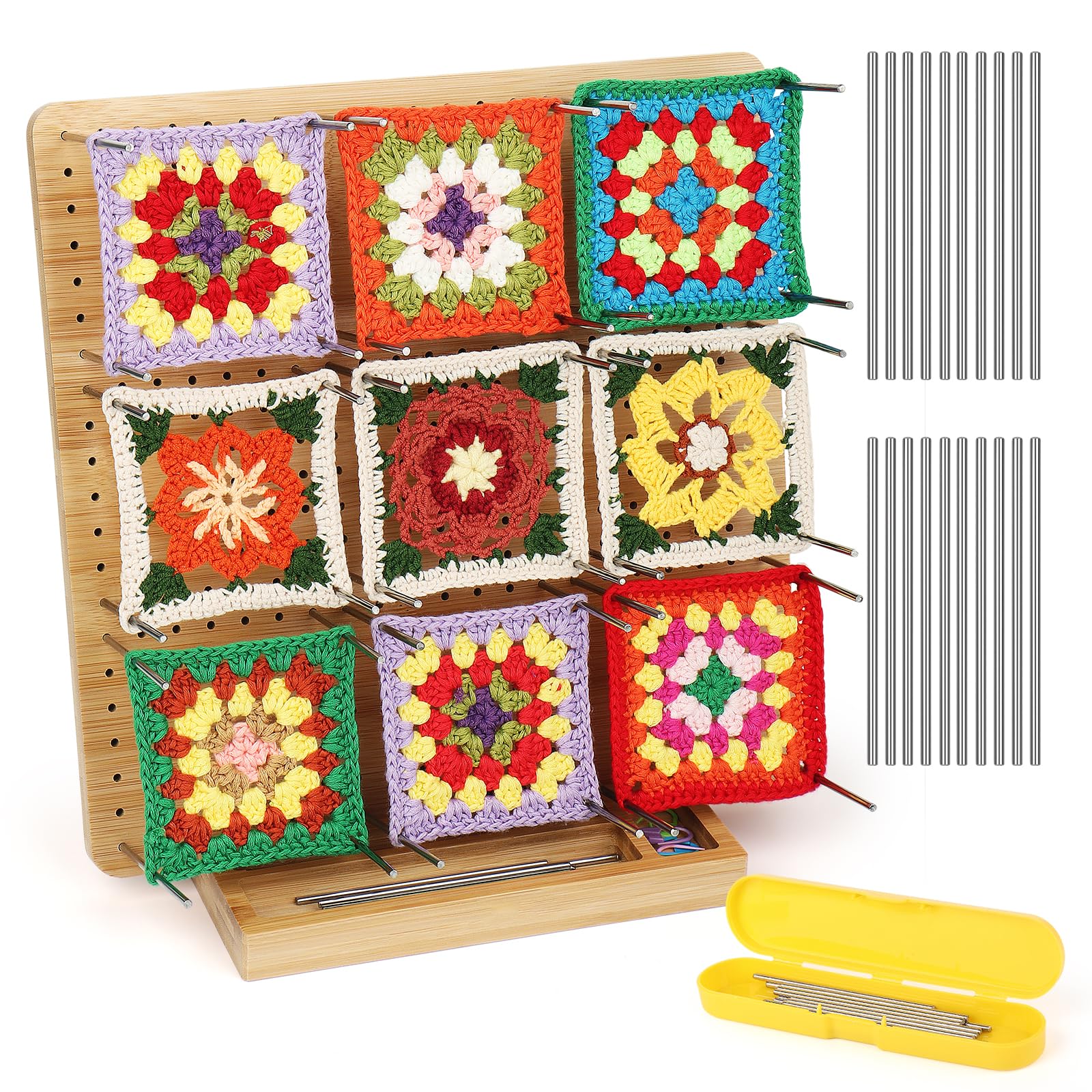 Aeelike Crochet Blocking Board Large, Blocking Board for Crochet 11 Inch, Crochet Blocking Board and Pins 30Pcs, Granny Square Blocking Board, Wooden Blocking Boards for Knitting and Crochet Projects