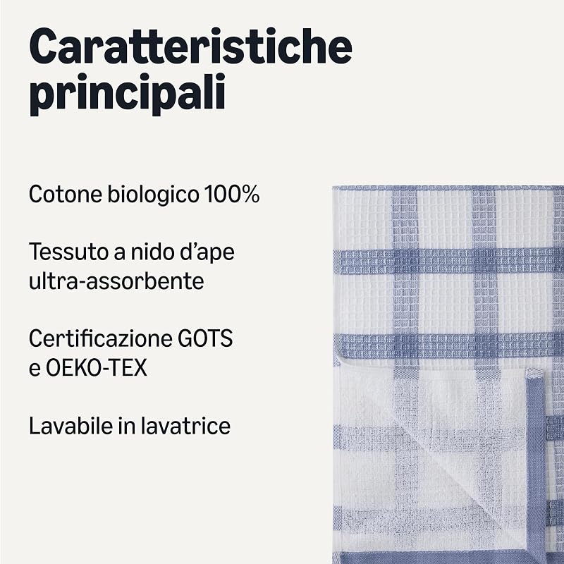 Canovacci in 100% Cotone Biologico a Nido d'Ape - Ultra Assorbenti, Asciugatura Rapida, Strofinacci Anti-pelucchi, 38 x 64 cm, 6 Pezzi (assortiti Blu Navy, Bianco) — foto 2 di 5