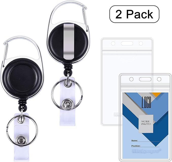 2 Pack Heavy Duty Retractable Badge Holders, Wisdompro 2