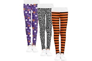 HSTISAN Multipack Halloween/Christmas Printed Girls' Leggings High Stretch Tights Toddlers Outdoor Sports Trousers 3-10Y