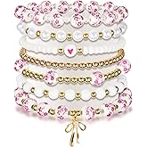 Y1tvei Vintage Ceramic Bead Bracelets - 7Pcs Coquette Wrist Bracelet Stretchable Chain Gift Supplies for Women