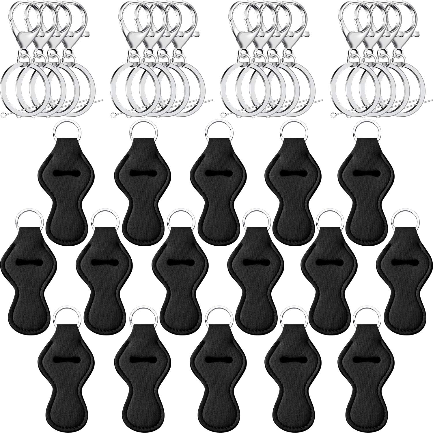 16 Pieces Chapstick Holder Keychain with 16 Metal Key Chains