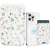 BayPastel X for Magsafe Wallet, Magnetic Wallet Card Holder for iPhone 17/Air/16/16e/15/14/13/12 Pro/Max/Plus/Mini Case, Strong Magnet Phone Pocket Cute Design Credit Card Fit 3 Cards(Green Flowers)
