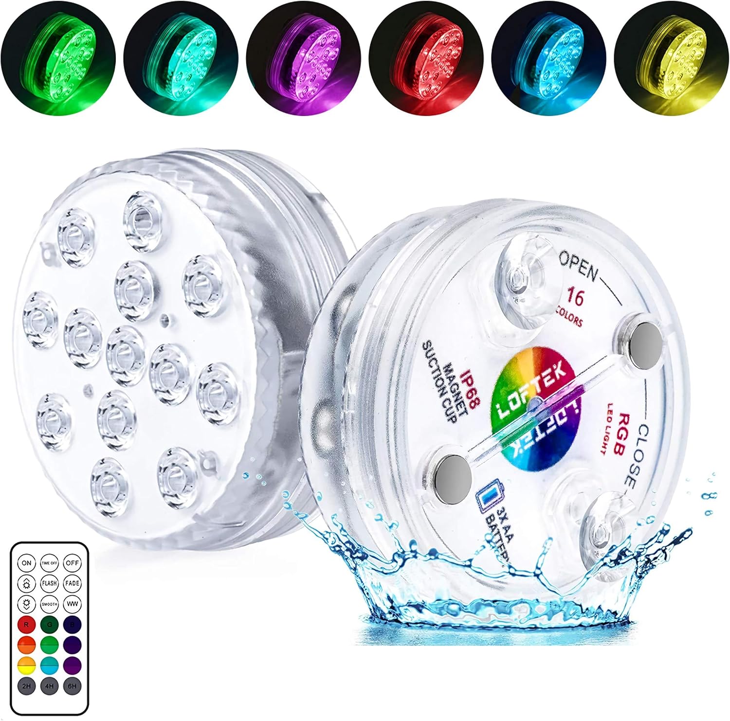 LOFTEK Unterwasser Led Pool Licht RGB Farbwechsel wasserdichte Poolbeleuchtung mit Fernbedienung Magnet für Schwimmbad Badezimmer Brunnen Aquarium Vase Base Fest Dekoration, 2 Stück