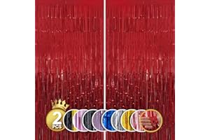 RFAQK 2Pack 3.3x8.2 Feet Red Foil Fringe Curtains - Fringe Backdrop, Tinsel Streamers for Birthday Party Decorations, Red Backdrop for Baby Shower, Gender Reveal, Disco Party and Graduation Decor