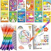 BenLouis 12 Bible Verses Mini Coloring Books Kids with 12 Stacking Crayons Christian Party Favors Small Activity Books Bulk for Kids Sunday School Religious Church Party Gift Goodie Bag Stuffers