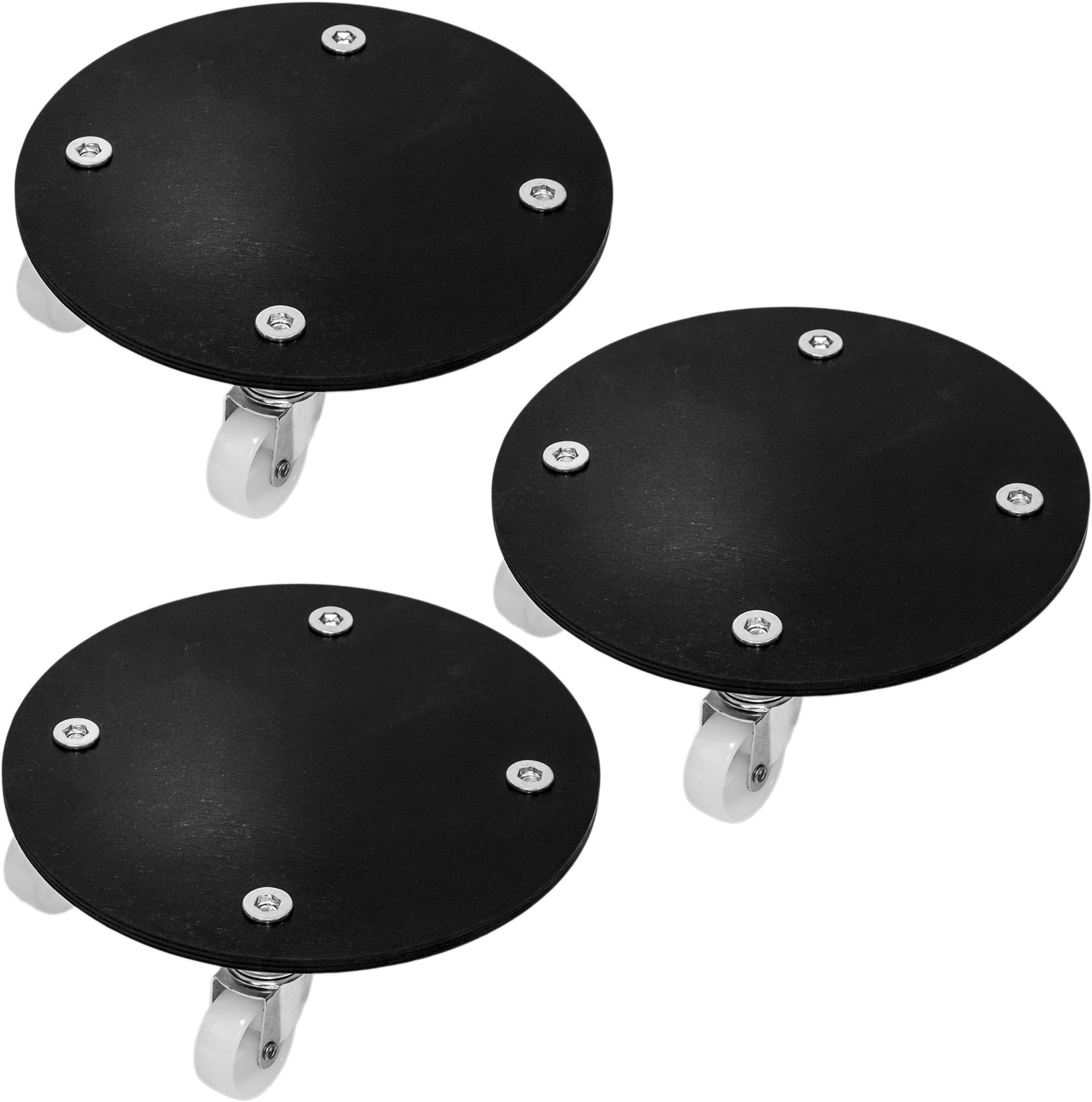 Cemab Round Wood Trolley Transporter for Plants and Flower Planter with 4 Wheels 3 pezzi - Ø 27cm polished black