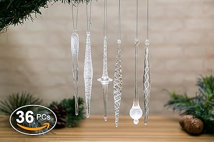 Christmas Glass Handmade Icicles Ornaments Set Of 36 Pieces 5 9