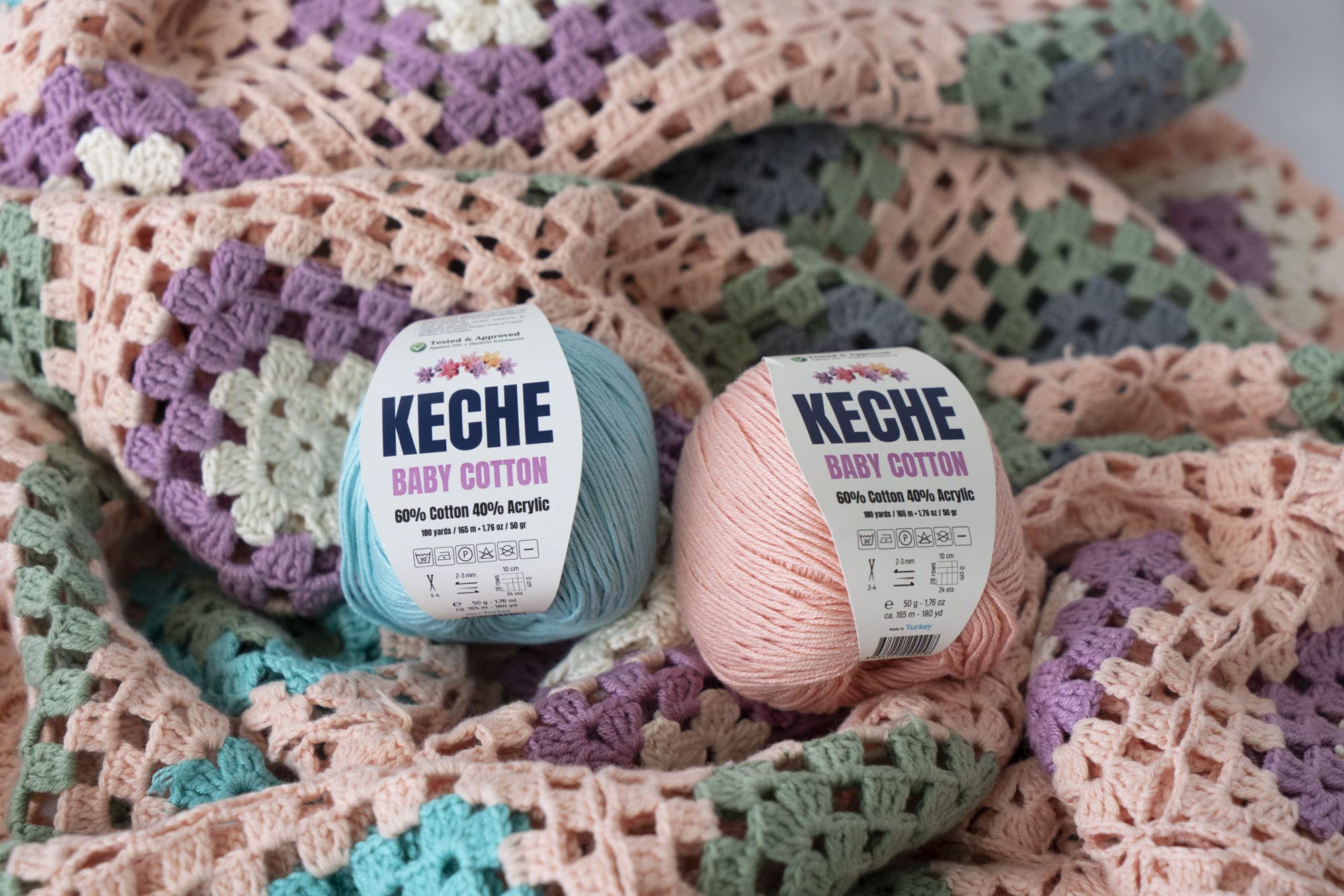 Keche Cotton Yarn, 60% Cotton 40% Acrylic Yarn, Soft Cotton Yarn for Crochet and Knitting, Amigurumi Yarn 1 Skein/Ball 1.76 Oz (50g) / 180 Yrds (165m) - Black