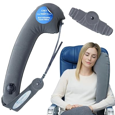 TRAVELREST Ultimate Inflatable Neck Support & Body Pillow - Airplane Pillow for Long Flight Comfort, Travel Essentials, Sleeping Accessories, Headrest Support Seat for Car (Grey)