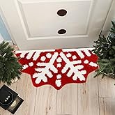 Tinideya Red Winter Snowflake Bathroom Rugs Semi Circular Snowflake Bath Rug Non Slip Winter Doormat Welcome Mat for Bathroom