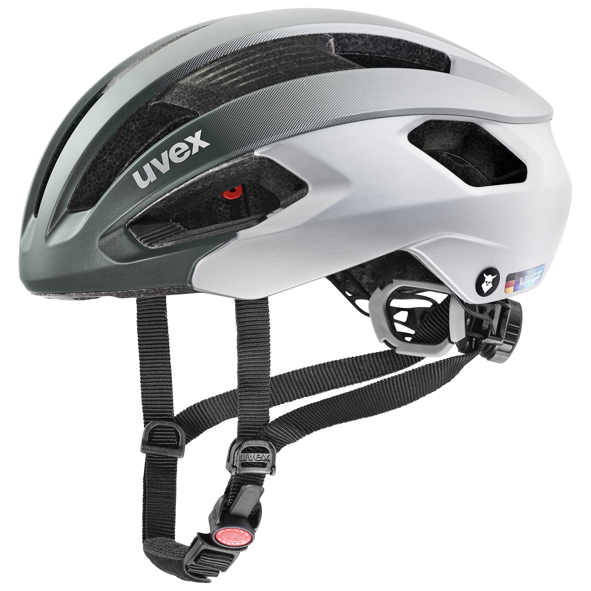 uvex Rise cc Tocsen - Secure Performance Bike Helmet for Men & Women - incl. Tocsen Crash Sensor - Optimized Ventilation - Irish Green - Silver Matt - 52-56 cm