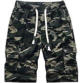 VtuAOL Men's Casual Elastic Waist Cargo Shorts Multi-Pockets Shorts with Drawstring