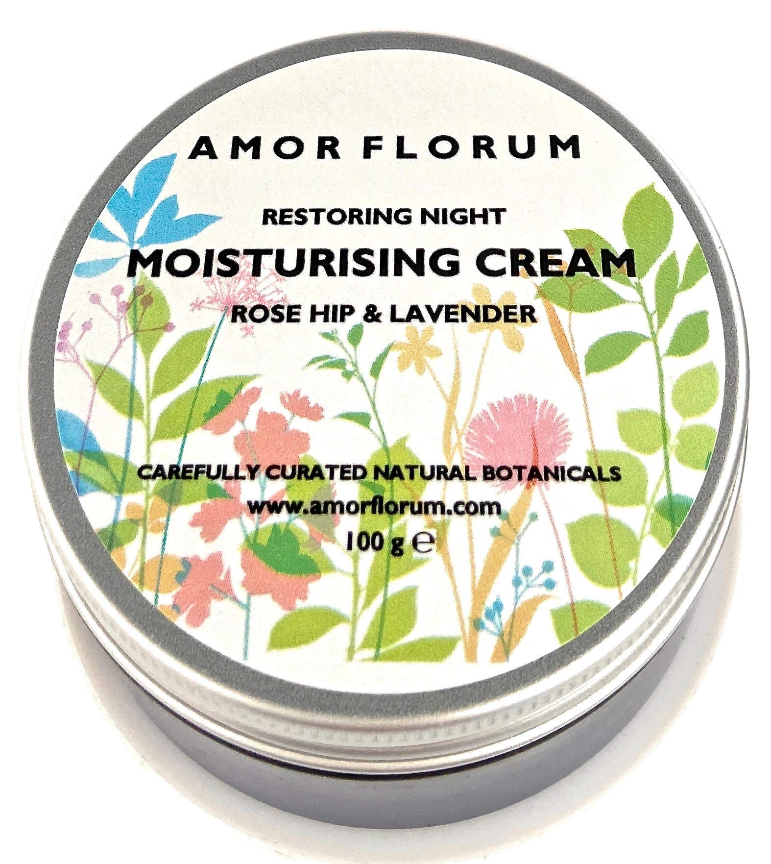 Amor Florum - Moisture Restoring Night Cream - 99% Natural - Rosehip, Lavender. Protects, Hydrates, Soothes, Repairs. pH 5.5, Sensitive Skin 100ml