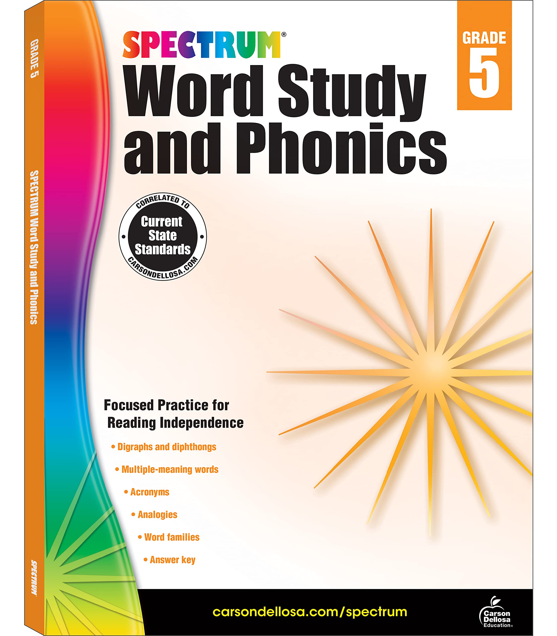 Spectrum Grade 5 Word Study and Phonics Workbooks, Ages 10 to 11, 5th Grade Word Study and Phonics, Word Families, Analogies, Acronyms, Diagraphs, and Vocabulary Builder - 176 Pages