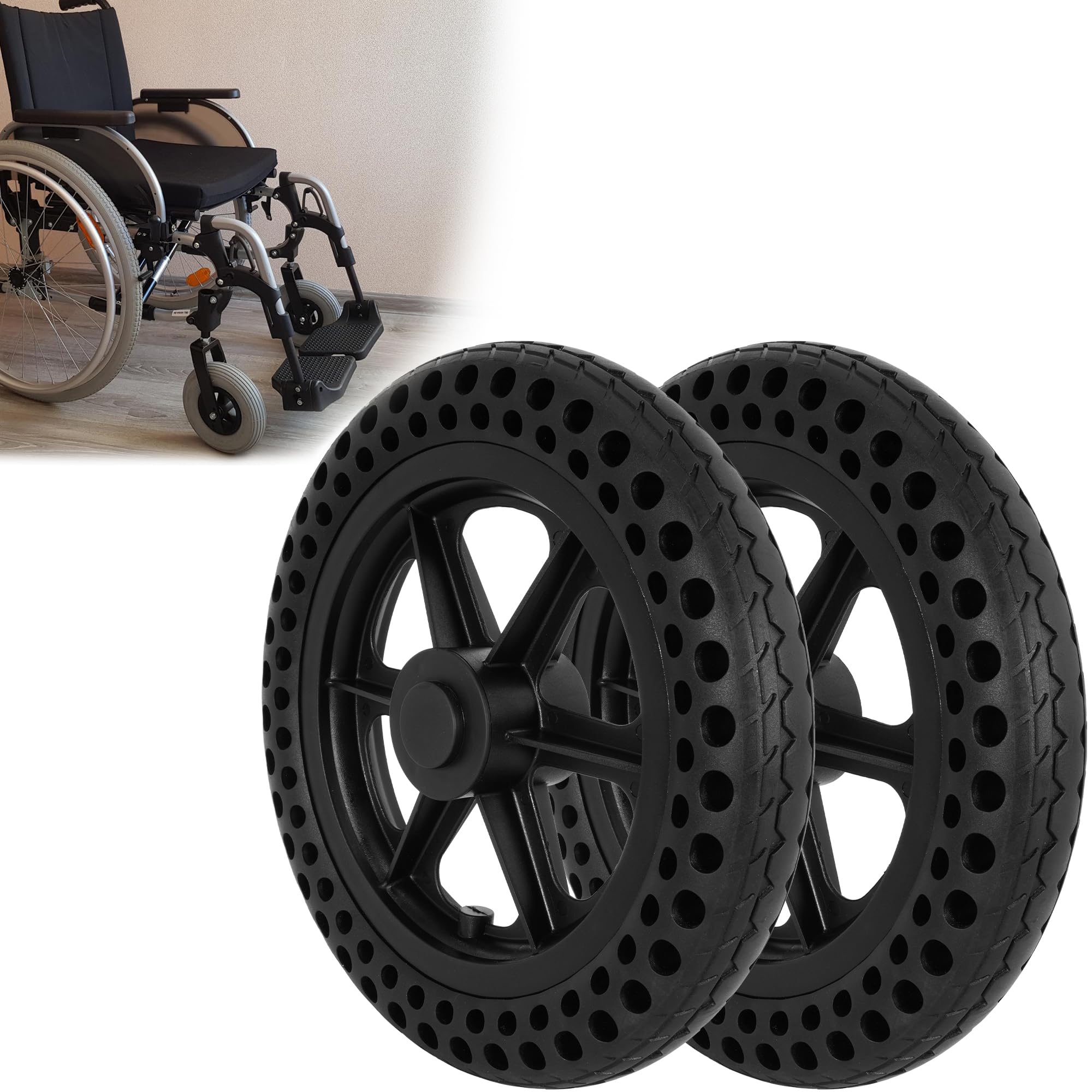 Photo 1 of 12''X2.0'' Wheelchair Wheels Assembly 12 Inch Rear Wheel Solid Tire Construction,Back Wheel Replacement for Manual Wheelchairs Transport Chair Replacement Parts (One Pair)
