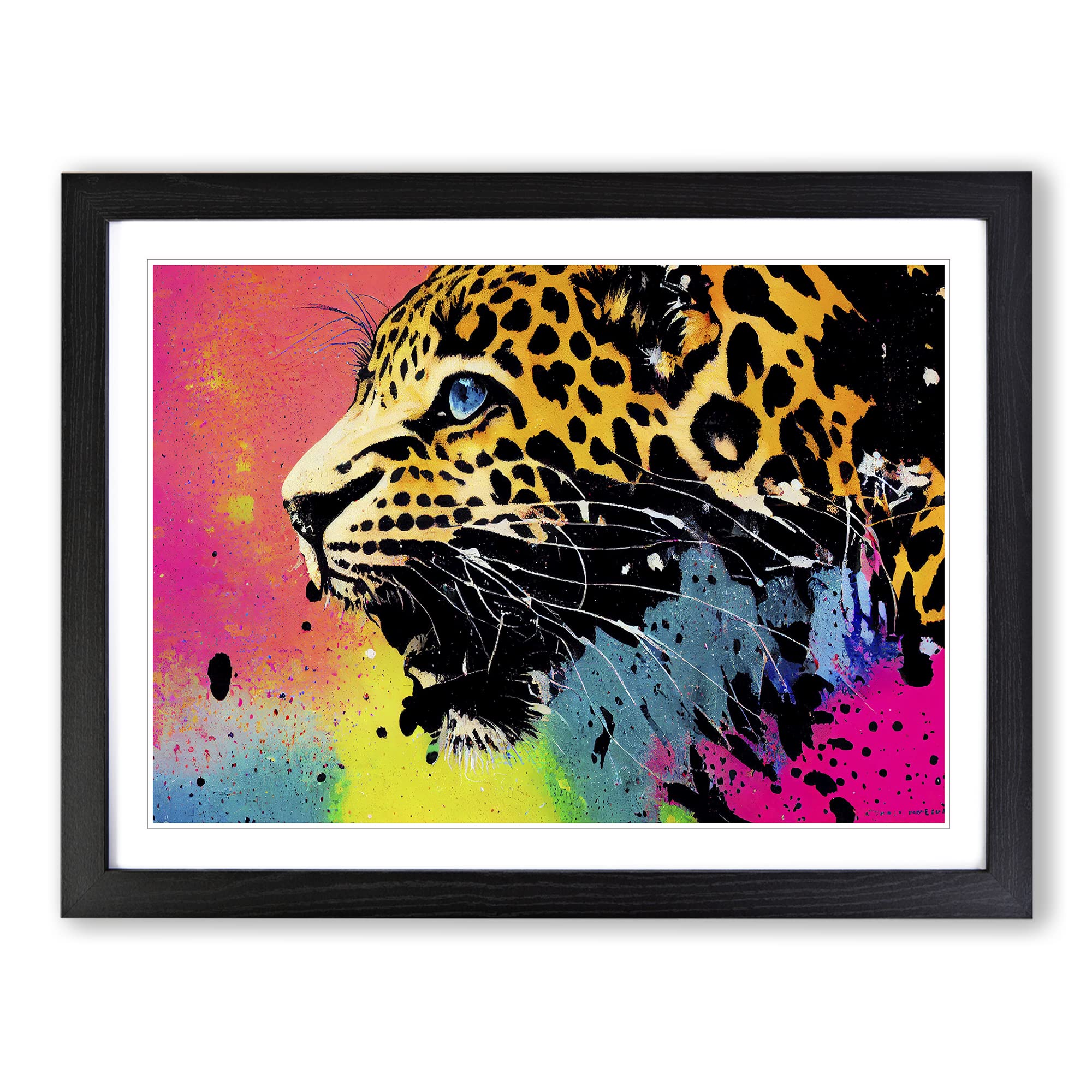 Leopard Splash Abstract Framed Print | A3 Black Framed Wall Art | Ready to Hang | Abstract Animal Picture | Living Room Bedroom Lounge Office