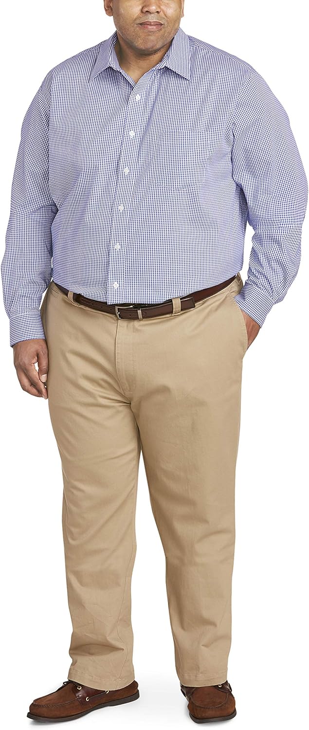  Essentials Men's Big & Tall Wrinkle-Resistant Long-Sleeve Pattern Dress Shirt fit by DXL: Clothing