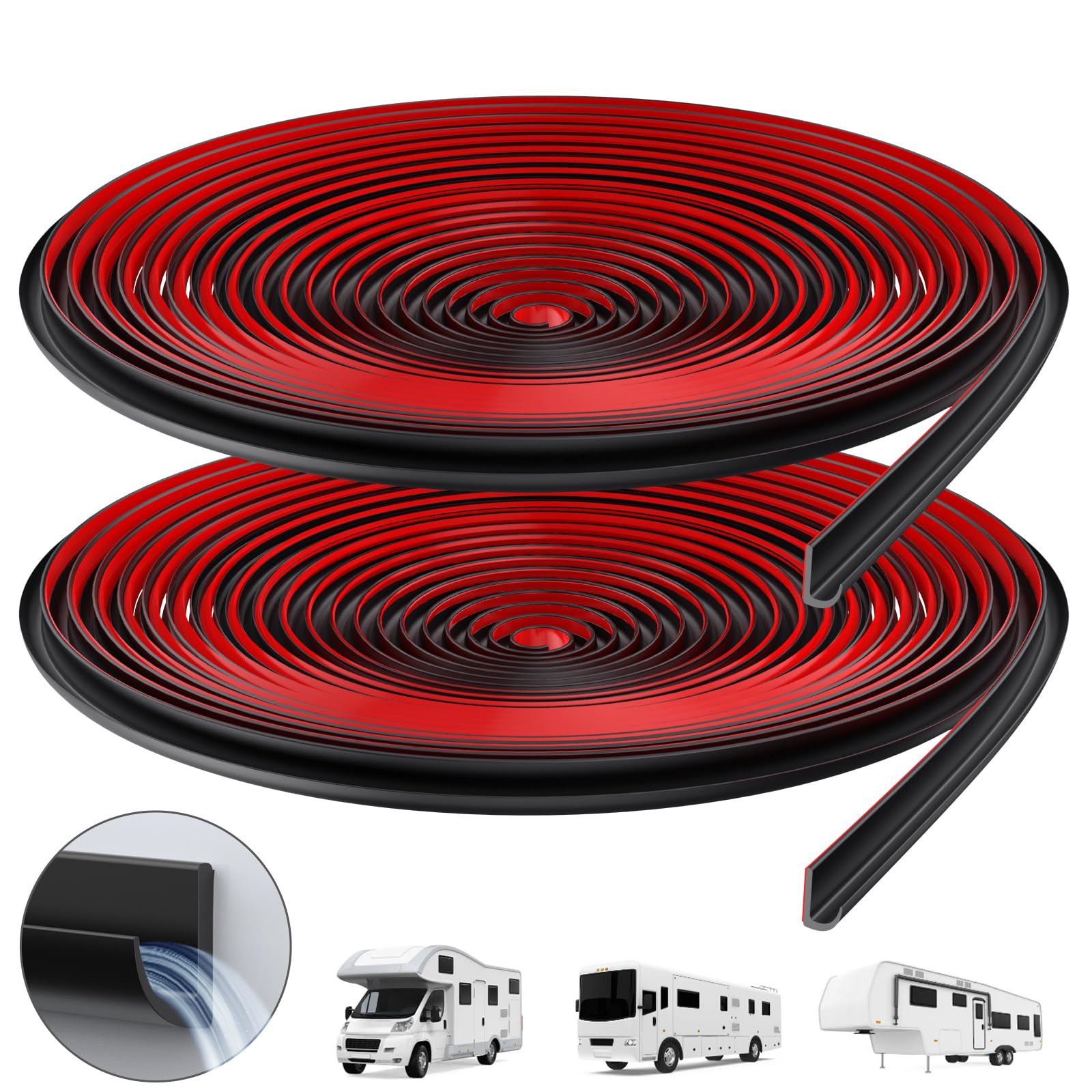 Photo 1 of 40FT J-Shape Rain Gutter, Self-Adhesive RV Rain Gutter Drip Rail for Water Control, Flexible Trim Molding for Cars, Trucks, RVs, Vans, Boats & Home Application (Black, 1/2 Inch)