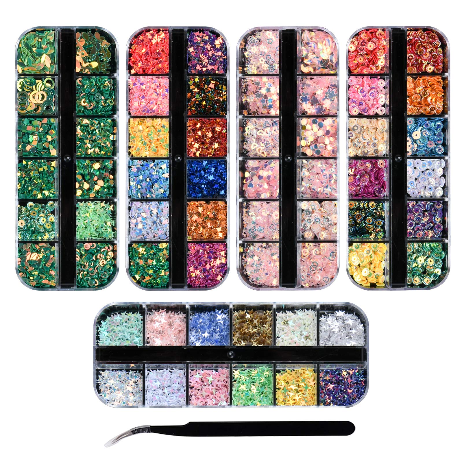 Ranvi 3000 Nail Sequins Shell Rivet Rhinestone Set Nail Polish, Multi-Color Nail Sequins Rhinestones, for Nail Decoration (5 Boxes, 1 Tweezers) Style 2 — image 1