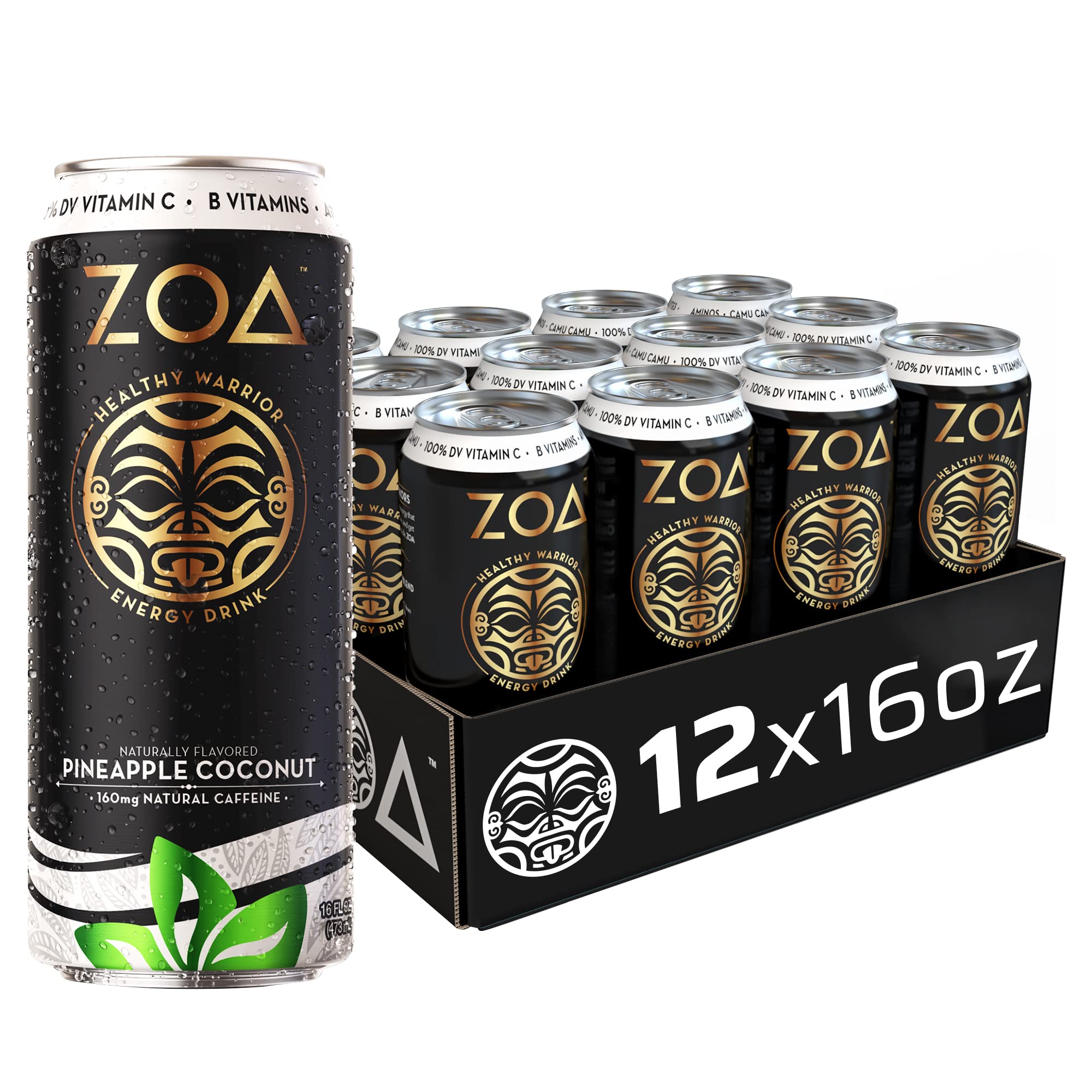 ZOA 100 Calorie Energy Drink, Pineapple Coconut, 16 Oz. (12 Pack