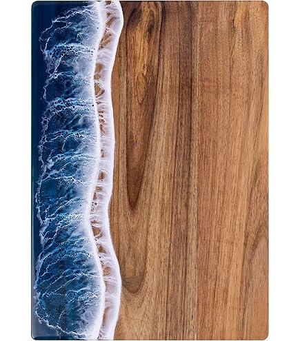 Tabla De Cortar De Madera De Acacia Con Diseño En Resina Epoxi Azul - Tabla Para Cocina Y Servir