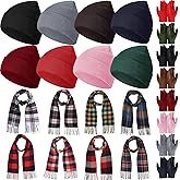 JaGely Kids Winter Hat Gloves Scarf Set Plaid Scarves Knit Beanie for 5-10 Boys Girls Homeless Gift Cold Weather