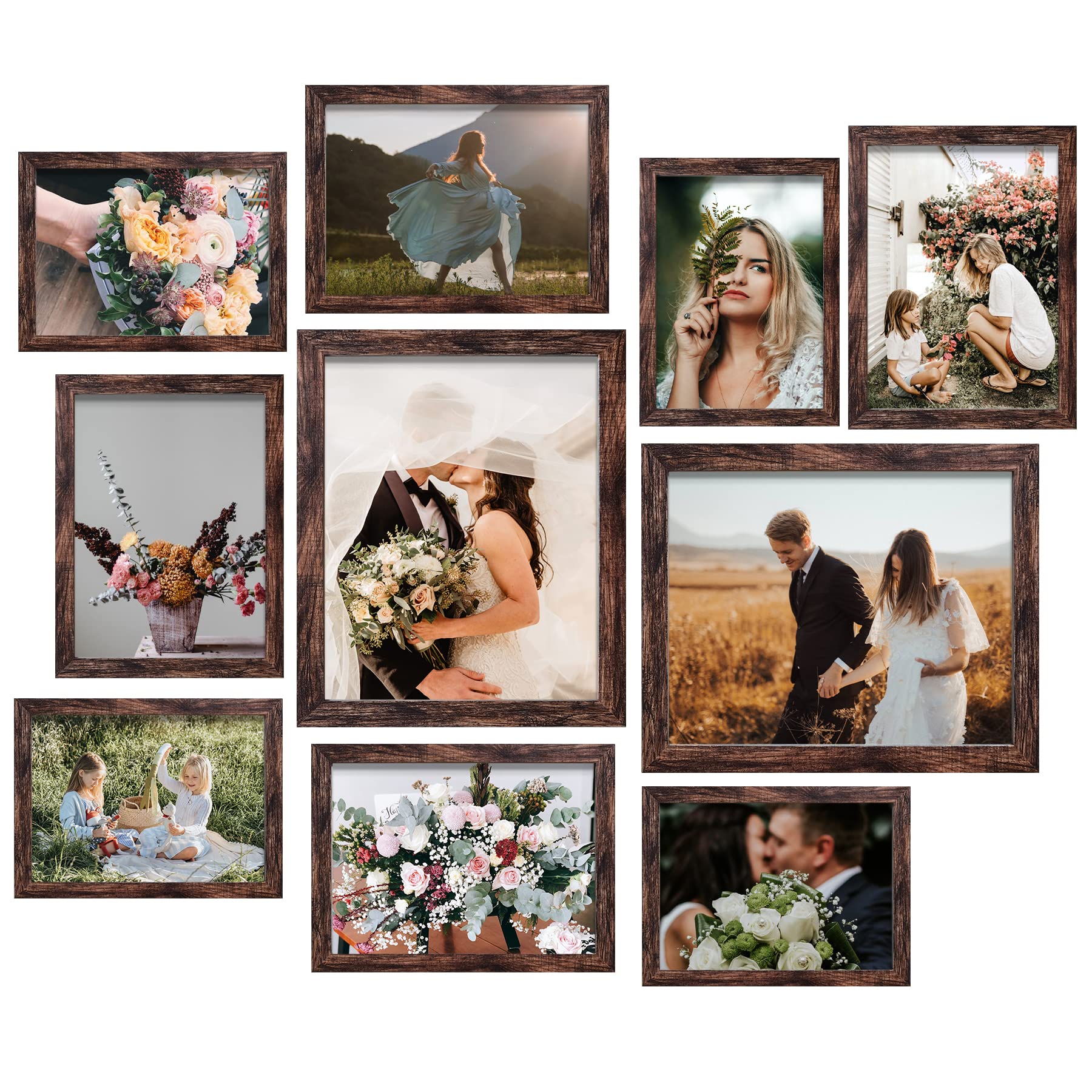 Photo 1 of LUCKYLIFE Picture Frame Set 10-Pack, Gallery Wall Frame Collage with 8x10 5x7 4x6 Frames in Brown Finishes