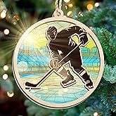 FLAGWIX Hockey Christmas Ornaments - Suncatcher Christmas Ornaments 2025 for Tree Decorations - Ice Hockey Gifts for Boys 8-12, Sports Gifts for Boys 8-12 Mom Dad Friends Coach