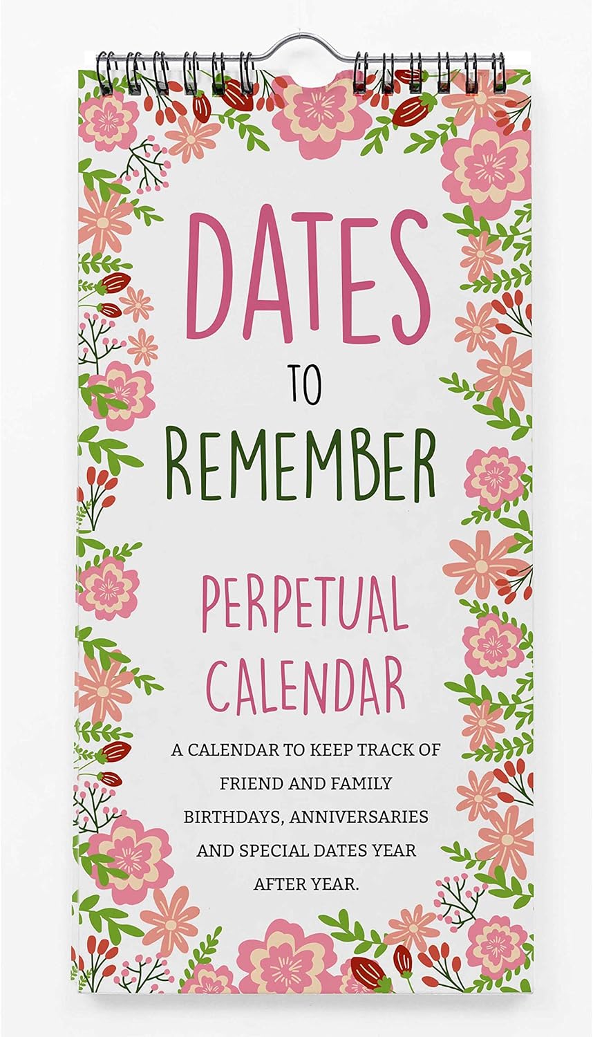 Inkdotpot Floral Perpetual Calendar Birthday Wall Hanging Anniversary Special Event Reminder Calendar Book Journal Stationary Wall Hanging Birthday Gift Card Planner Organizer