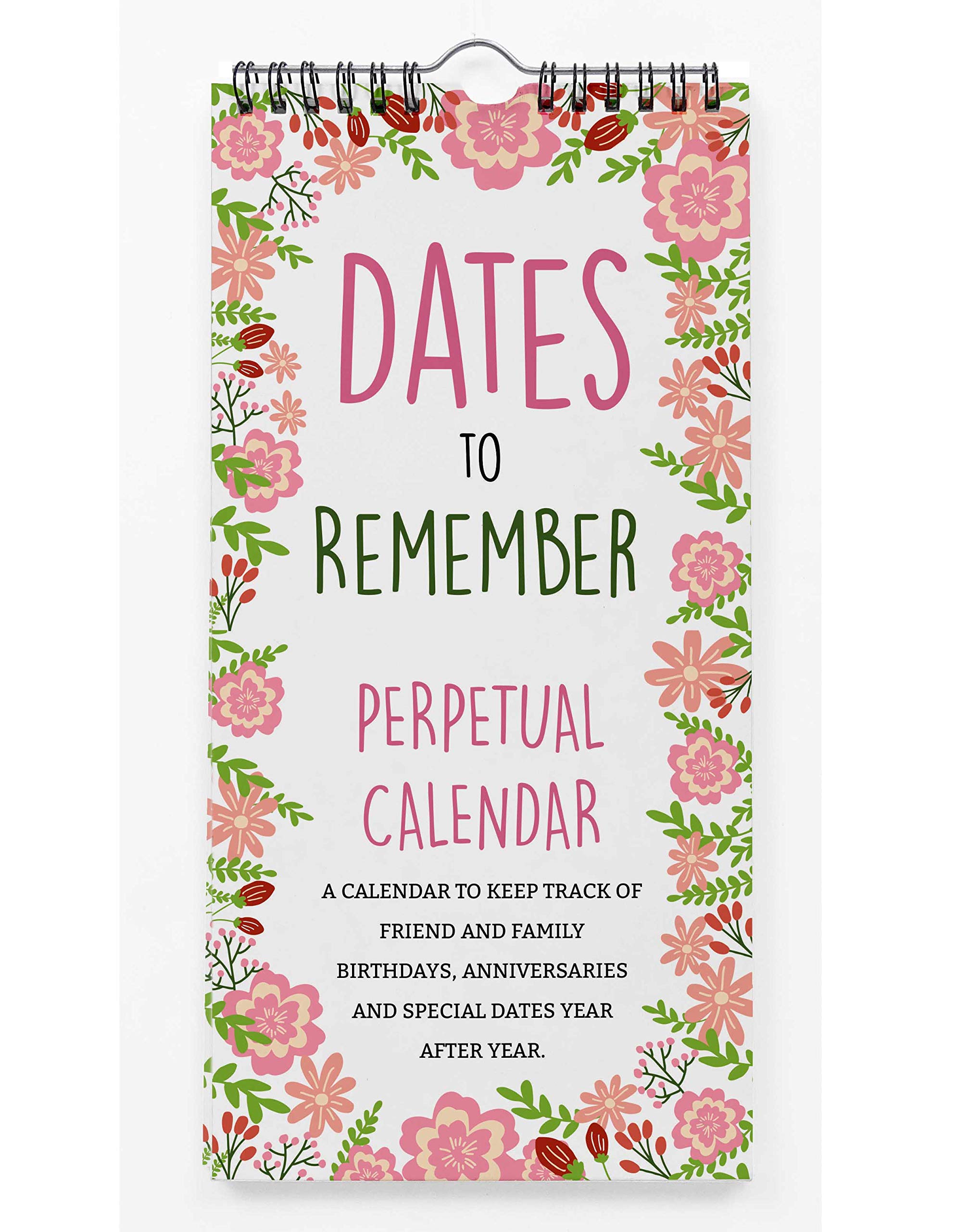 Inkdotpot Floral Perpetual Calendar Birthday Wall Hanging Anniversary Special Event Reminder Calendar Book Journal Stationary Wall Hanging Birthday Gift Card Planner Organizer