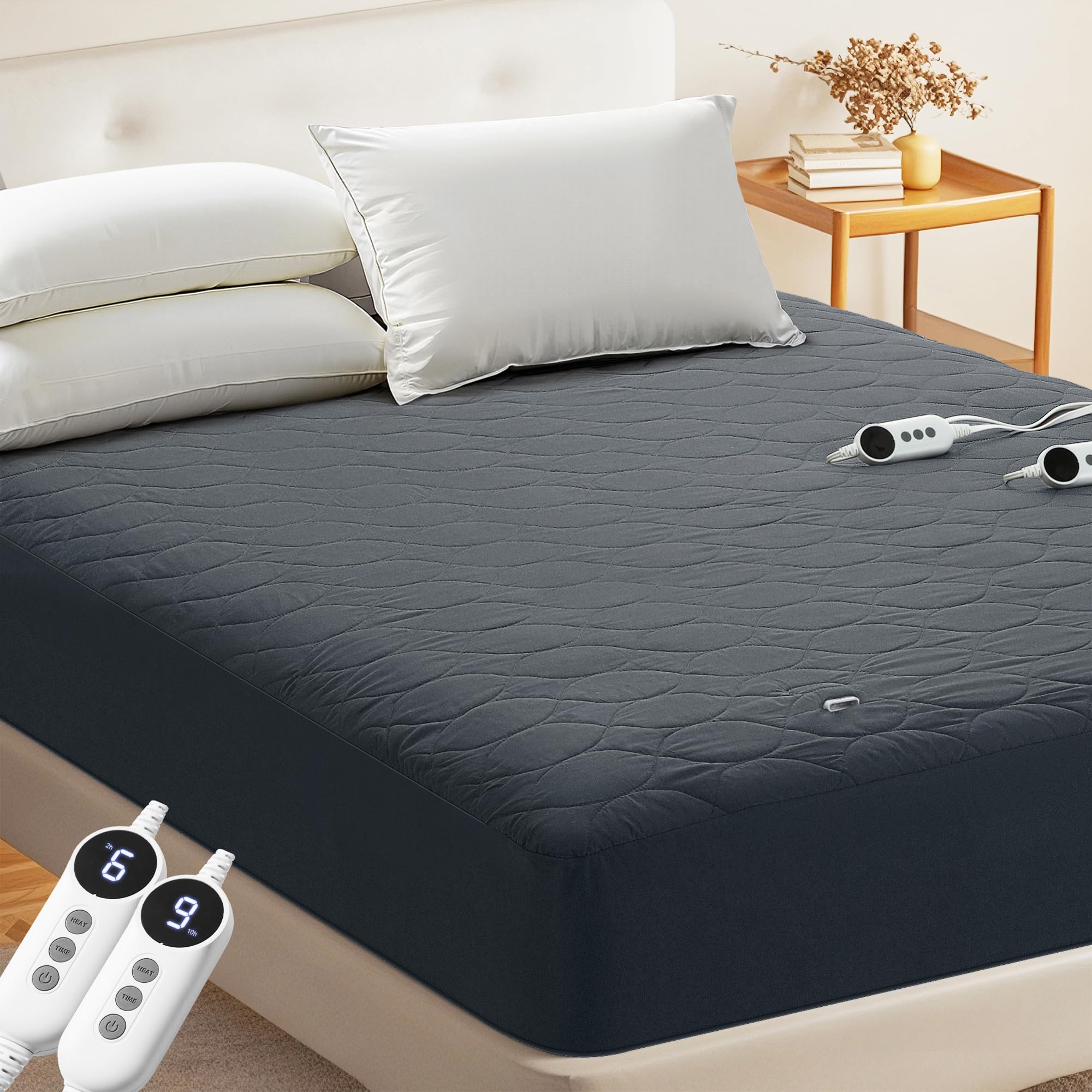 Photo 1 of MASVIS Heated Mattress Pad Queen Size - Dual Control, 6 Heat Settings & 10-Hour Auto Off, Quilted Electric Bed Cover, Bed Warmer with Deep Pocket | Fast Heating | Machine Washable,Grey,60"x80"