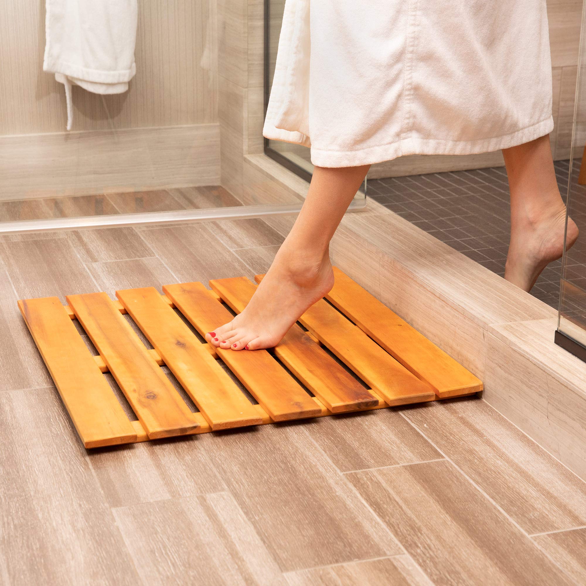 Thirteen Chefs Villa Acacia Premium Wooden Bath Mat and Outdoor Wood Shower Floor, Extra Large 24 x 24 Inches Square