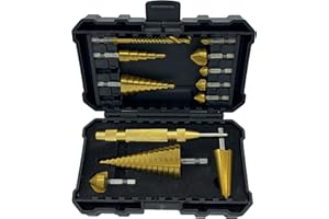 NordWolf 12-Piece HSS Titanium Metric Step, Countersink, Cone Drills with 1/4" Hex Shank, Multi Drill Saw & Automatic Center Punch Set in Storage Case