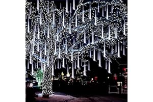 Aukora Rain Drop Lights, LED Meteor Shower Lights 11.8 inch 8 Tubes 192leds, Icicle Snow Falling Lights for Xmas Wedding Party Holiday Garden Tree Christmas Thanksgiving Decoration Outdoor (White)