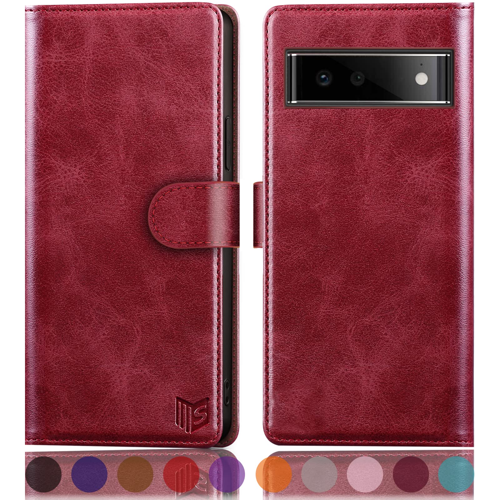 SUANPOT for Google Pixel 6 5G case with [Credit Card Holder][RFID Blocking],PU Leather Flip Book Protective Cover Women Men for Pixel 6 Phone case Red