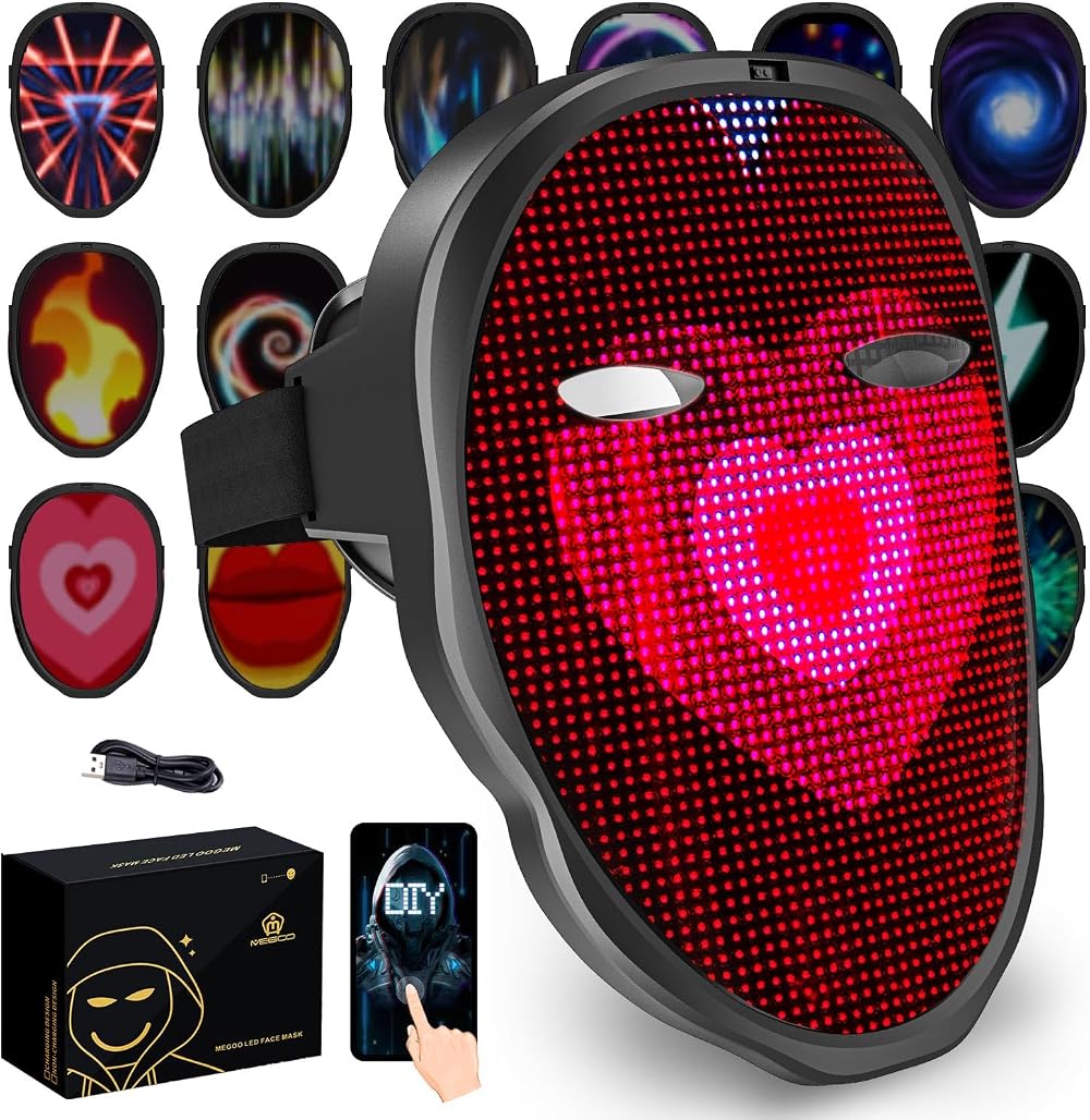 MEGOO LED Mask with App Bluetooth Programmable 45 Modes 70 Images Halloween