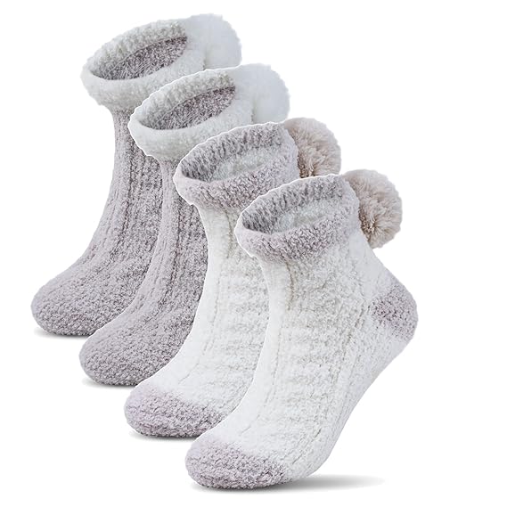 JARSEEN 2, 4 Paar Kuschelsocken Damen Weiche Bequeme Warme Flauschige Haussocken Stoppersocken mit ABS Antirutsch