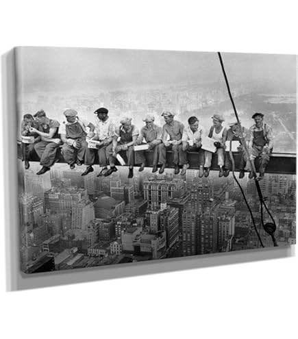 Amazon.com: RileyCraftley Colored Lunch Atop a Skyscraper Canvas