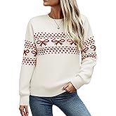 ECOWISH Bow Sweater Women Valentine Casual Long Sleeve Knit Tops Crew Neck Jumper Pullover Oversized Outfit Fall Winter