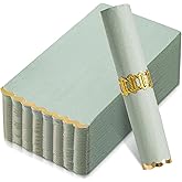 50 Sage Green Paper Napkins Decorative, Gold Foil Scalloped Edged Guest Napkins Disposable, Dinner Napkins for Wedding, Shower Baby, Birthday Parties Supplies(4 x 8 In, Sage Green)
