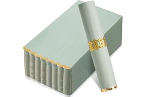 HUNANYUME 50 Sage Green Paper Napkins Decorative, Gold Foil Scalloped Edged Guest Napkins Disposable, Dinner Napkins for Wedding, Shower Baby, Birthday Parties Supplies(4 x 8 In, Sage Green)