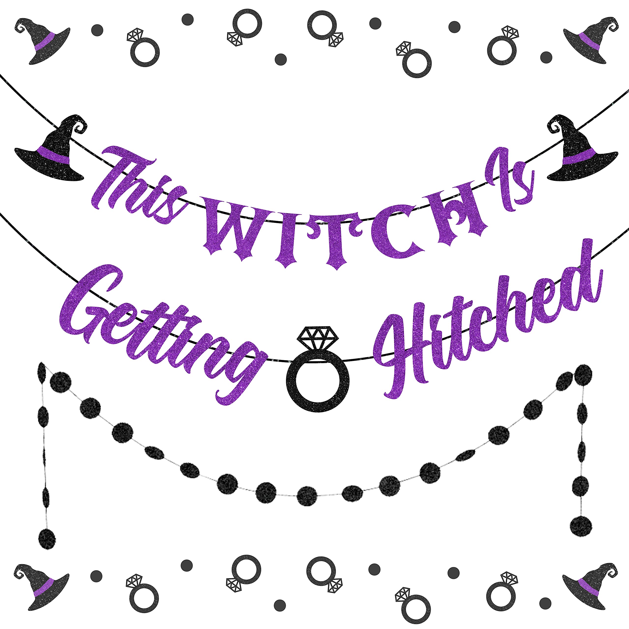 Getting Hitched Banner, Halloween Bachelorette Hen Party Supplies with Circle Dots Garland for Haunted Houses Home Decors