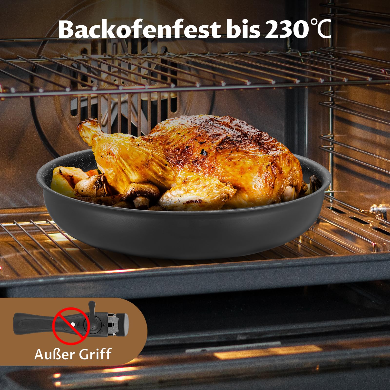 Fadware Pfannenset Induktion, Antihaftbeschichtete Bratpfanne 20, 24, 28 cm mit Abnehmbarem Griff für Kleine Küchen & Wohnmobile, Pfannen Set Stapelbar Platzsparend, für Alle Herdarten, Backofenfest 7