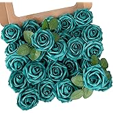 MACTING Artificial Rose Flowers 30PCS Real Touch Fake Flowers with Stem Foam Roses for DIY Wedding Bouquets Table Centerpieces Floral Arrangements Party Home Spring Valentines Day Decor,Peacock Green