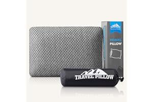 PEUJEW Travel Pillow Memory Foam Pillows, Camping Pillow-Compressible Medium Firm, Breathable Cover, Ideal Backpacking Hiking, Bed Pillows, Airplane and Car (Dark Grey, M)