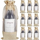 Shintop Wine Gift Bags, 10pcs Burlap Jute Bottle Bags 750ml with Sheer Window Organza Hessian Drawstring Pouches for Wedding Festival Wine Tasting Party Favors (14 x 6.3 inches)