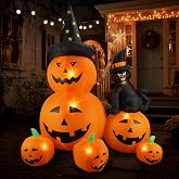 6Ft Halloween Inflatable Decorations Pumpkins Patch Lanterns with Black Cat with Build-in LEDs Blow Up Inflatables for Outdoor Decoration Balcony Home Lawn Patio