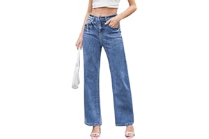 Dimur Jeans for Women Trendy High Waisted Straight Jeans Loose Wide Leg Stretchy Denim Pants with Pockets 2025 Fashion
