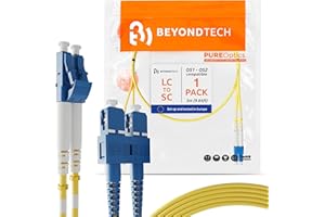 BEYONDTECH 3m (9.84ft) LC to SC Fiber Patch Cable – UPC Single-Mode Duplex Fiber Optic Cable – 9/125µm core, Compatible with OS1 & OS2 – LSZH PUREOptics Series